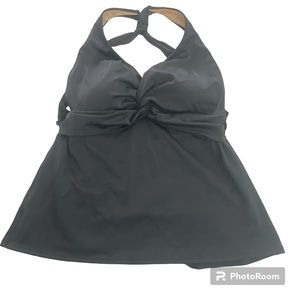 LL Bean Womens Tankini Top Black Size 12 50+ Sunblock Padded Swimsuit